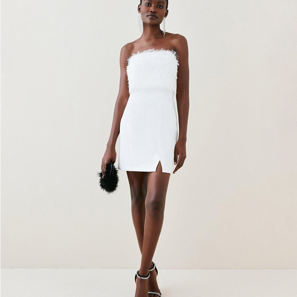 Karen Millen - Tassle And Ponte Off The Shoulder Mini Dress White size 8